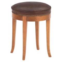 1930s Stool with stained beech frame reupholstered with brown Niger leather.