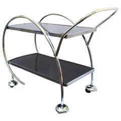 Vintage 1930s Streamline Art Deco Chrome and Glass Hostess Trolley Bar Cart