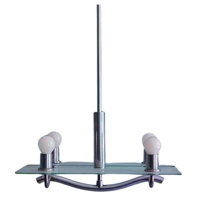 1930s Streamline International Style ceiling light in chrome - plated brass in vendita