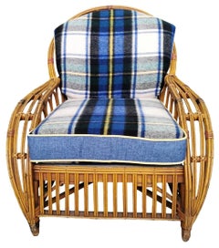 1930s Streamline Reeded Bamboo Rattan Lounge Chair