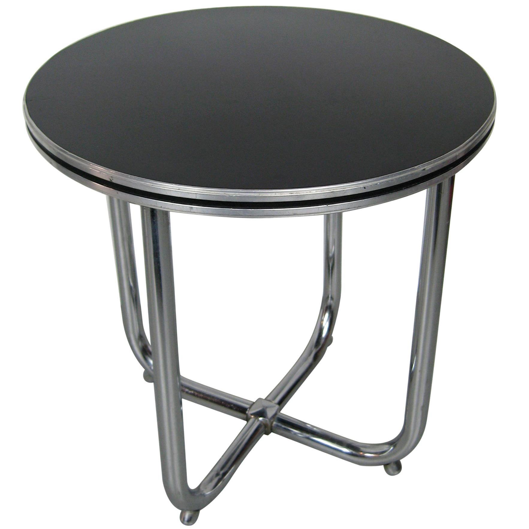 1930s Streamline Royal Chrome Art Deco Chrome and Black Side Table at