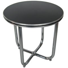 1930s Streamline Royal Chrome Art Deco Chrome and Black Side Table