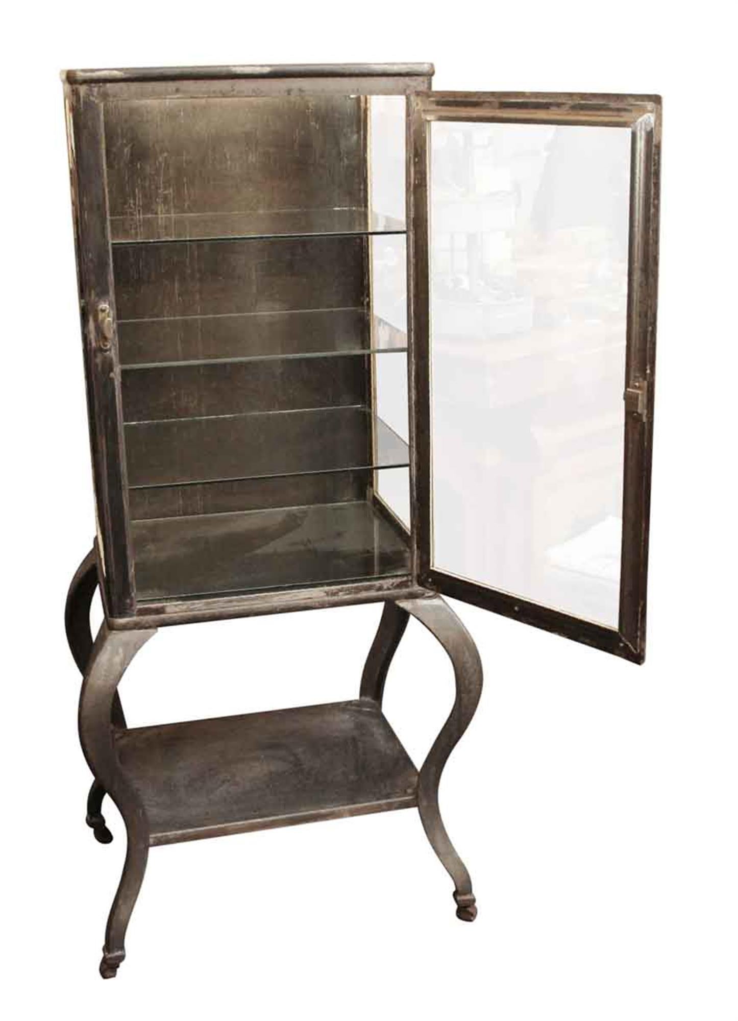 American 1930s Stripped and Lacquered Steel Medical Cabinet with Cabriole Legs