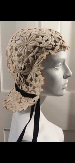 1930s Suzanne Rémy Belgian Lace Art Deco Style Helmet Cloche Wedding Hat