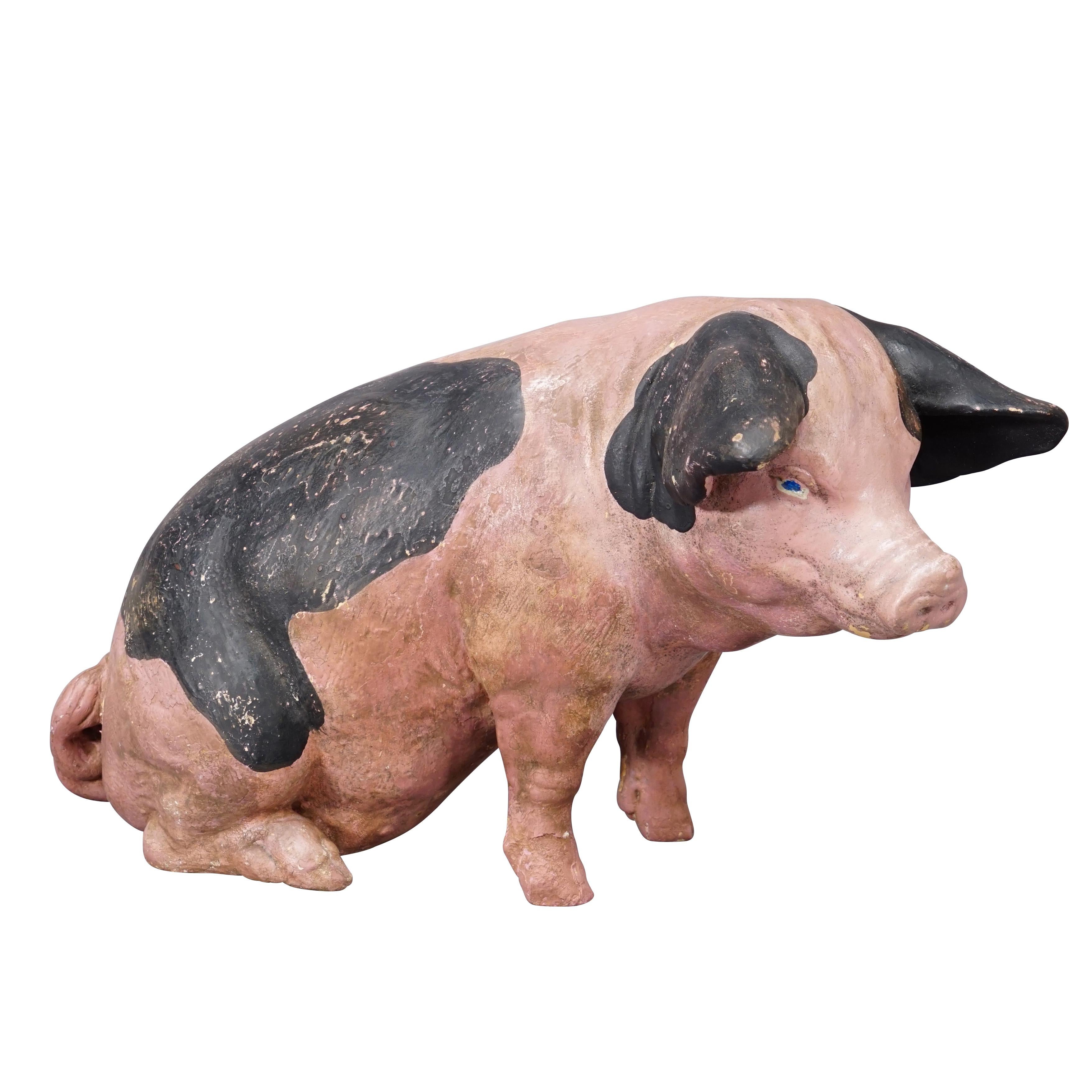 1930s Swabian Hallic Country Pig Made of Terracotta

A vintage statue of a Swabian hallic country pig. It was used as shop window decoration in a German butchery. The statue is made of teracotta and was manufactured most probably by Heissner around