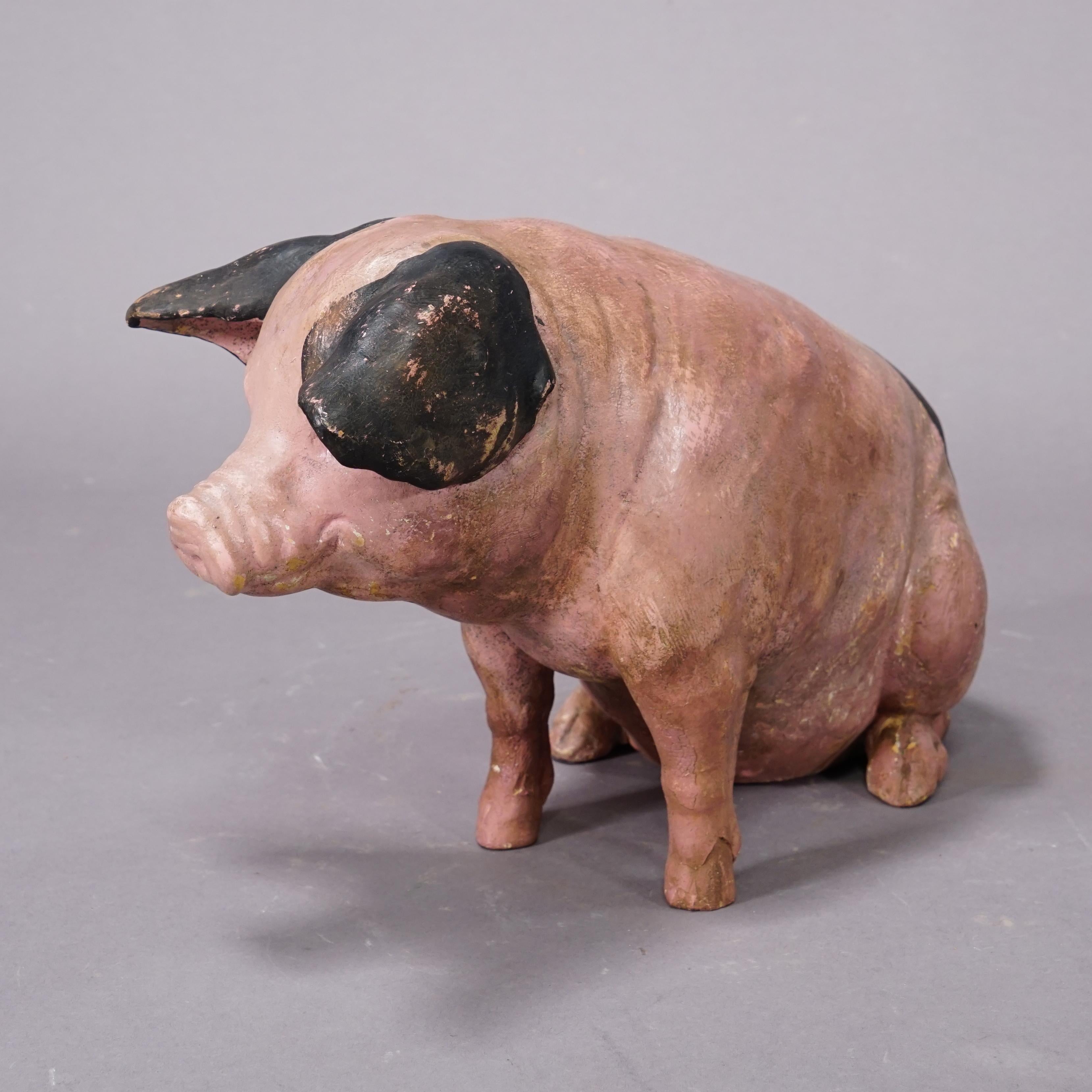 German 1930s Swabian Hallic Country Pig Made of Terracotta For Sale
