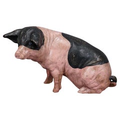 Antique 1930s Swabian Hallic Country Pig Made of Terracotta