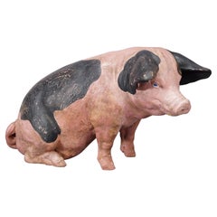 Antique 1930s Swabian Hallic Country Pig Made of Terracotta
