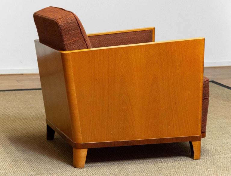 1930's Swedish Art Deco Chair with Elm Base and Dark Brown Wool by Erik
