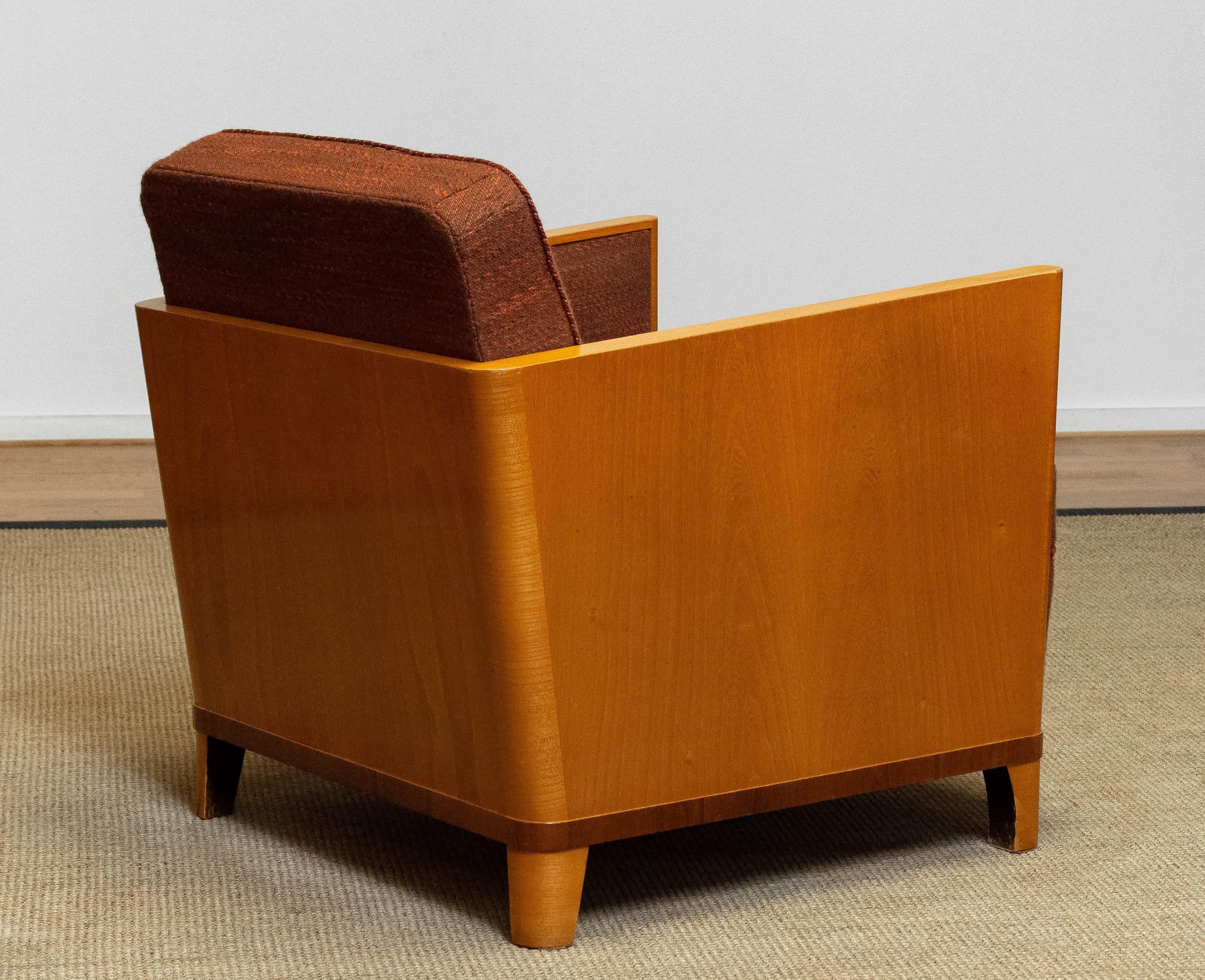 Mid-20th Century 1930's Swedish Art Deco Chair with Elm Base and Dark Brown Wool by Erik Chambert