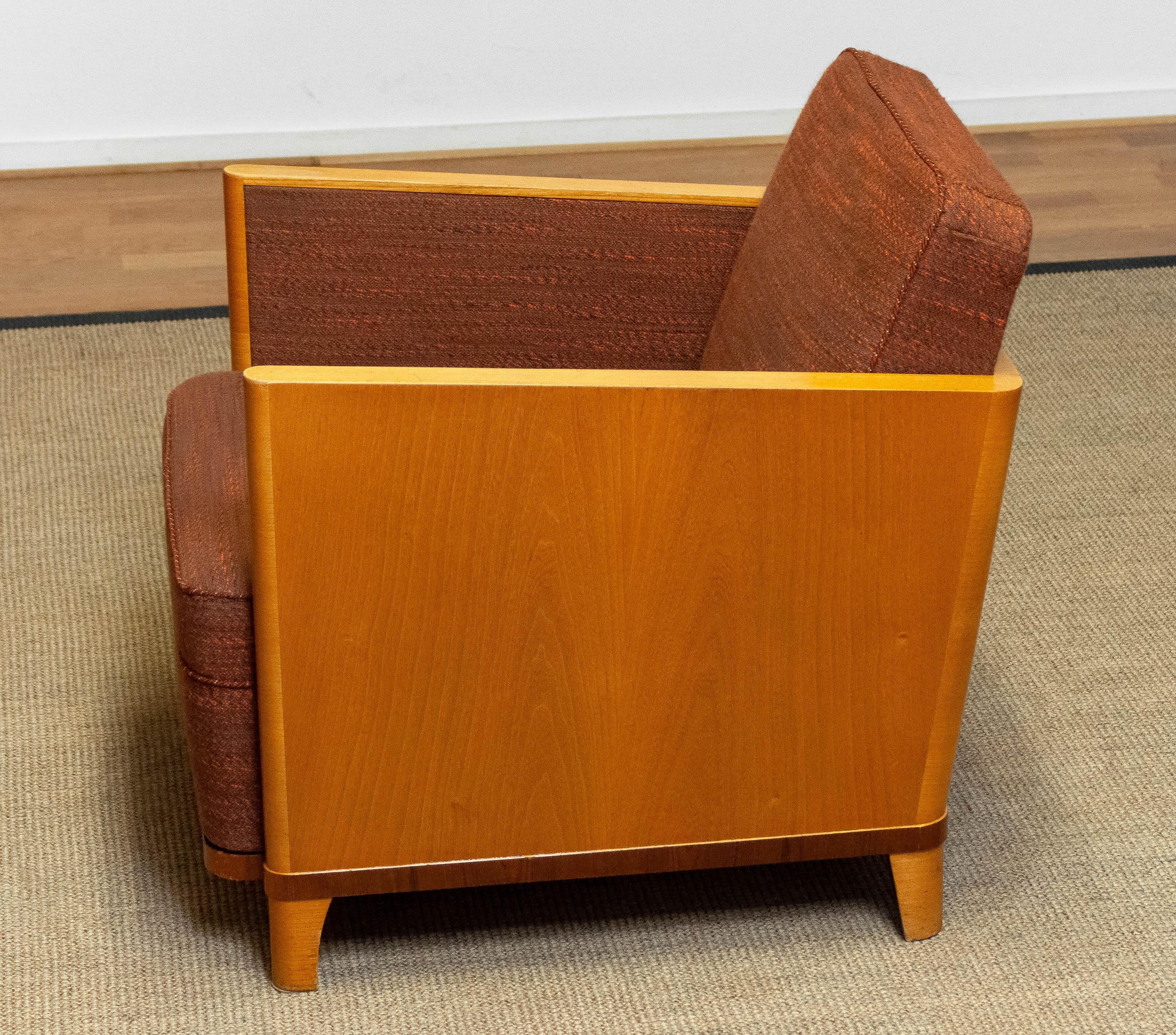 1930's Swedish Art Deco Chair with Elm Base and Dark Brown Wool by Erik Chambert 5
