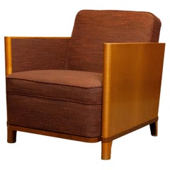 1930's Swedish Art Deco Chair with Elm Base and Dark Brown Wool by Erik Chambert