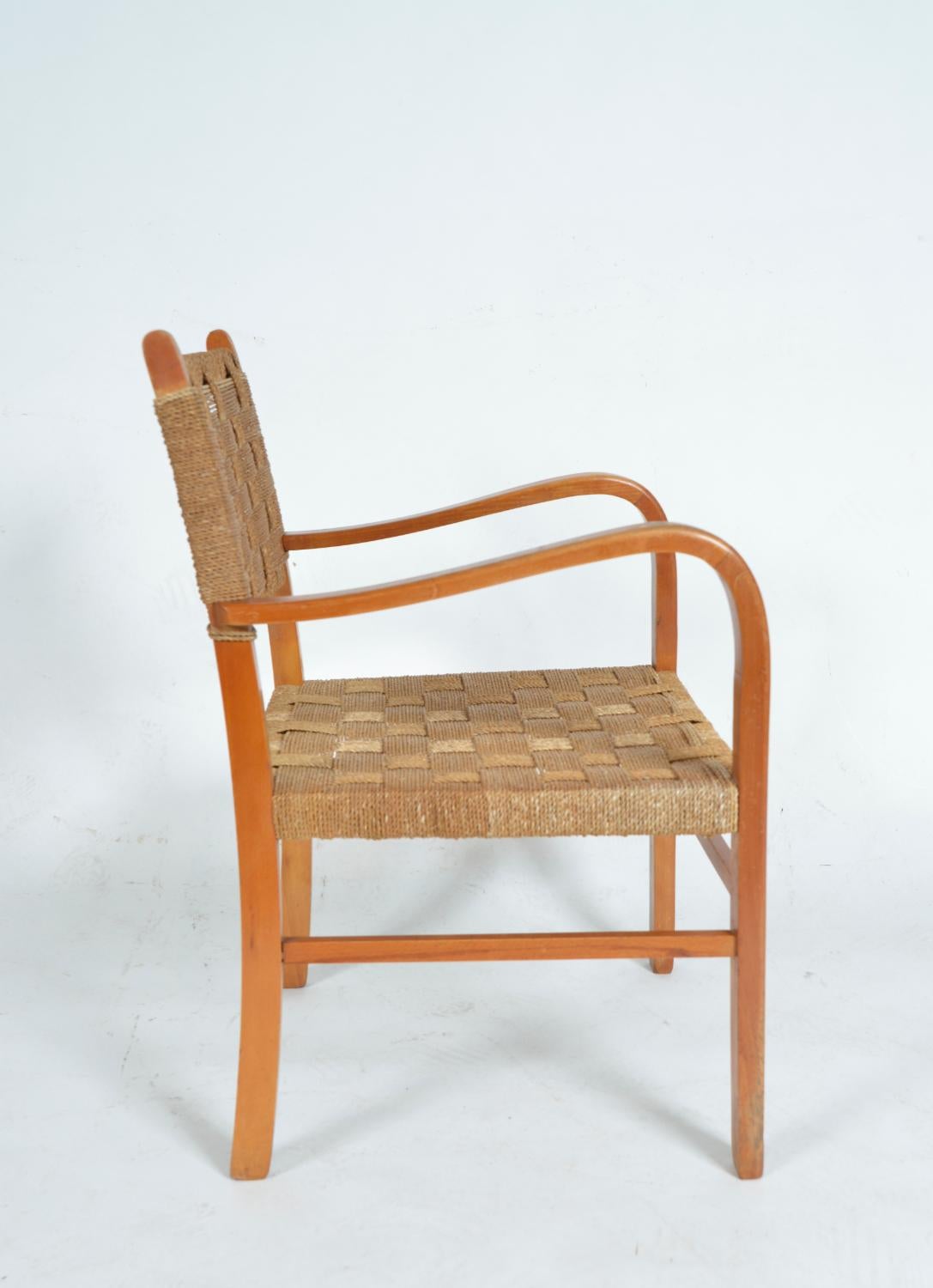 1930er Schwedischer Sessel aus Buchenholz mit Seilen von Axel Larsson für Bodafors Scandinavian (Skandinavische Moderne) im Angebot