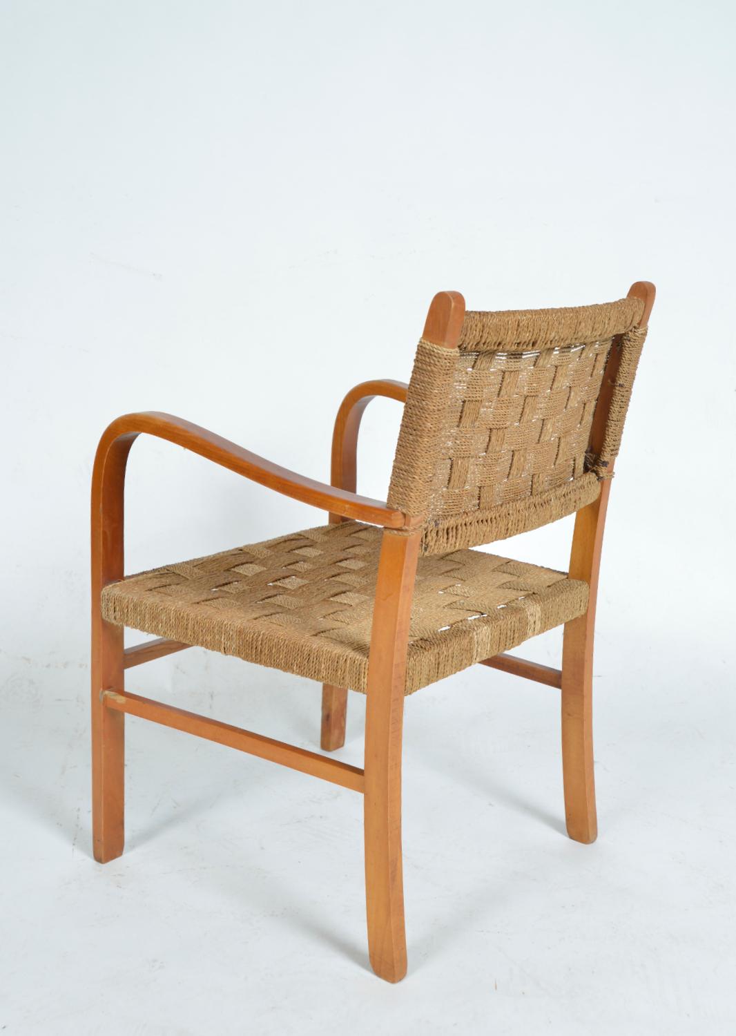 1930er Schwedischer Sessel aus Buchenholz mit Seilen von Axel Larsson für Bodafors Scandinavian (Gewebt) im Angebot