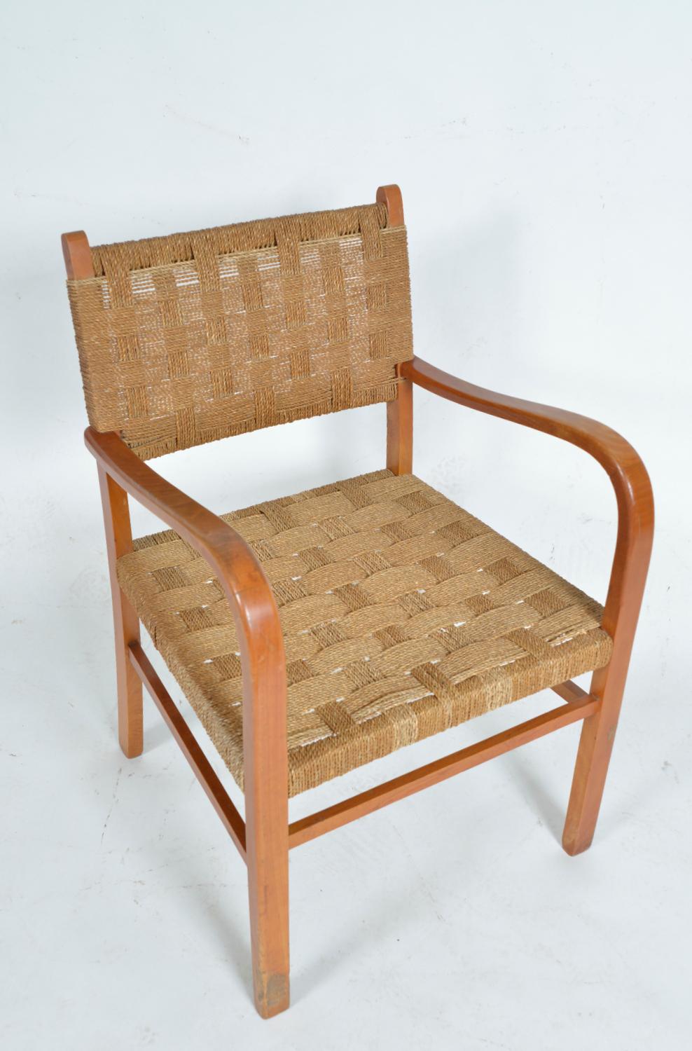 1930er Schwedischer Sessel aus Buchenholz mit Seilen von Axel Larsson für Bodafors Scandinavian (20. Jahrhundert) im Angebot