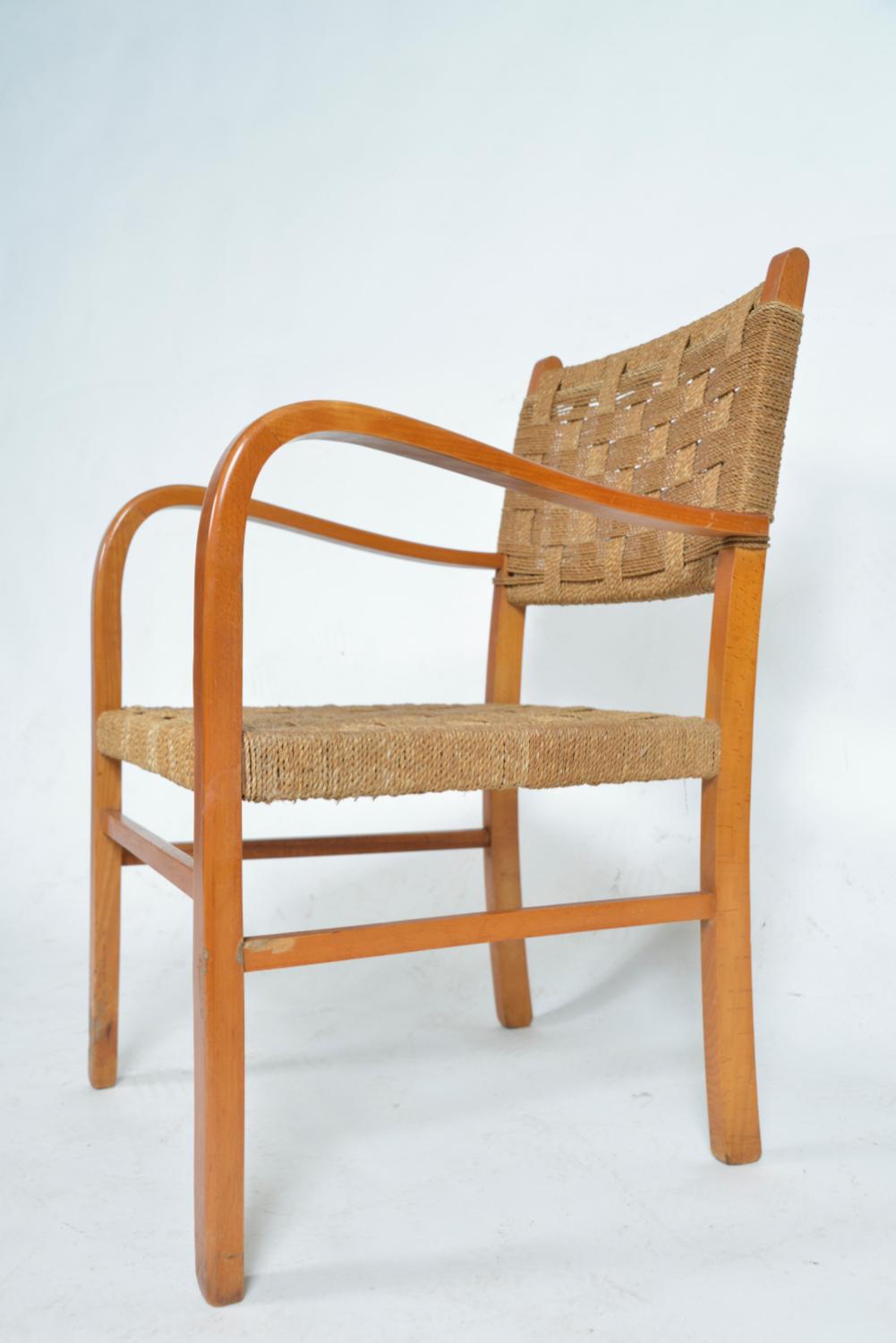 1930er Schwedischer Sessel aus Buchenholz mit Seilen von Axel Larsson für Bodafors Scandinavian (Cord) im Angebot