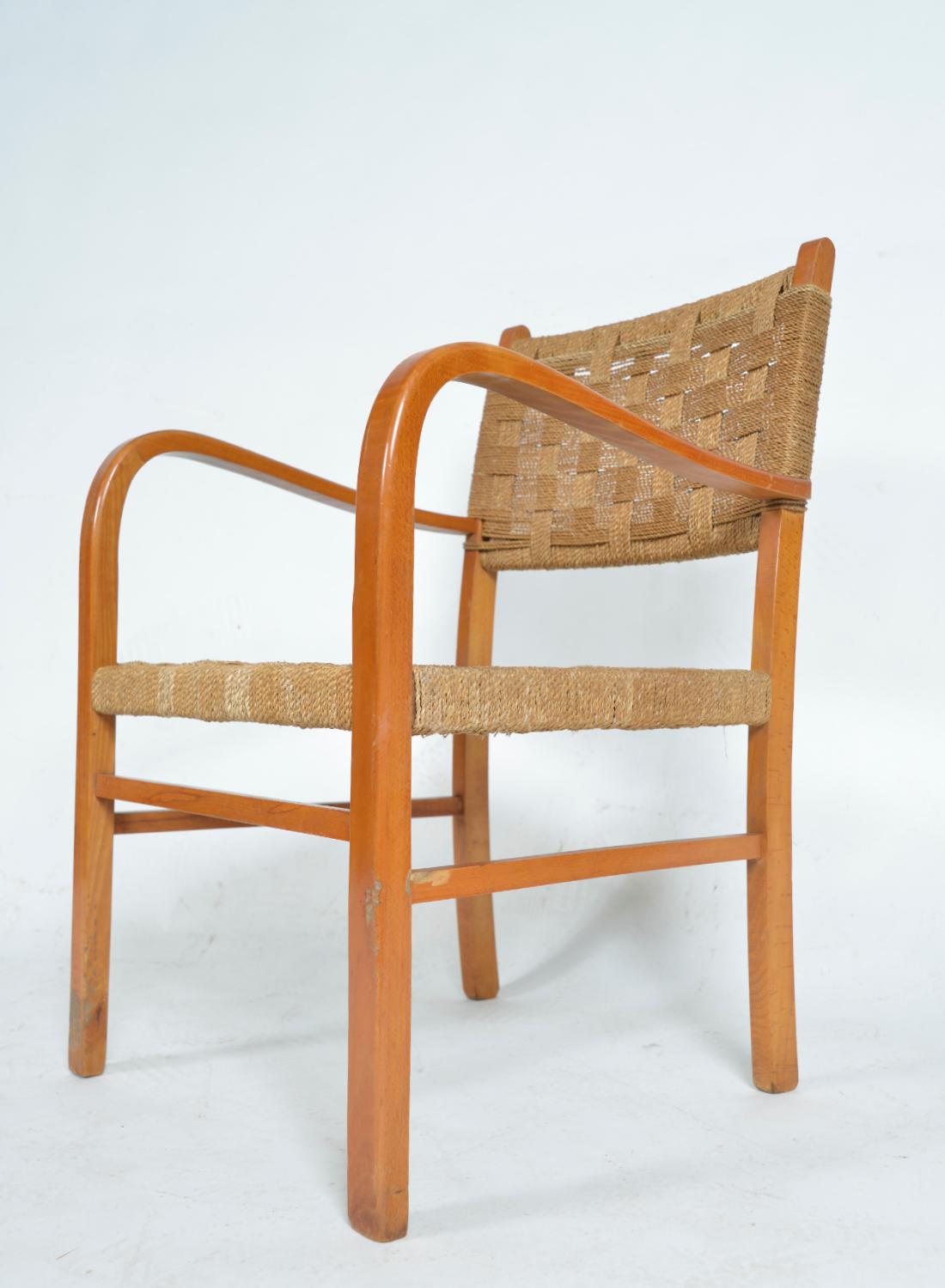 1930er Schwedischer Sessel aus Buchenholz mit Seilen von Axel Larsson für Bodafors Scandinavian im Angebot 1