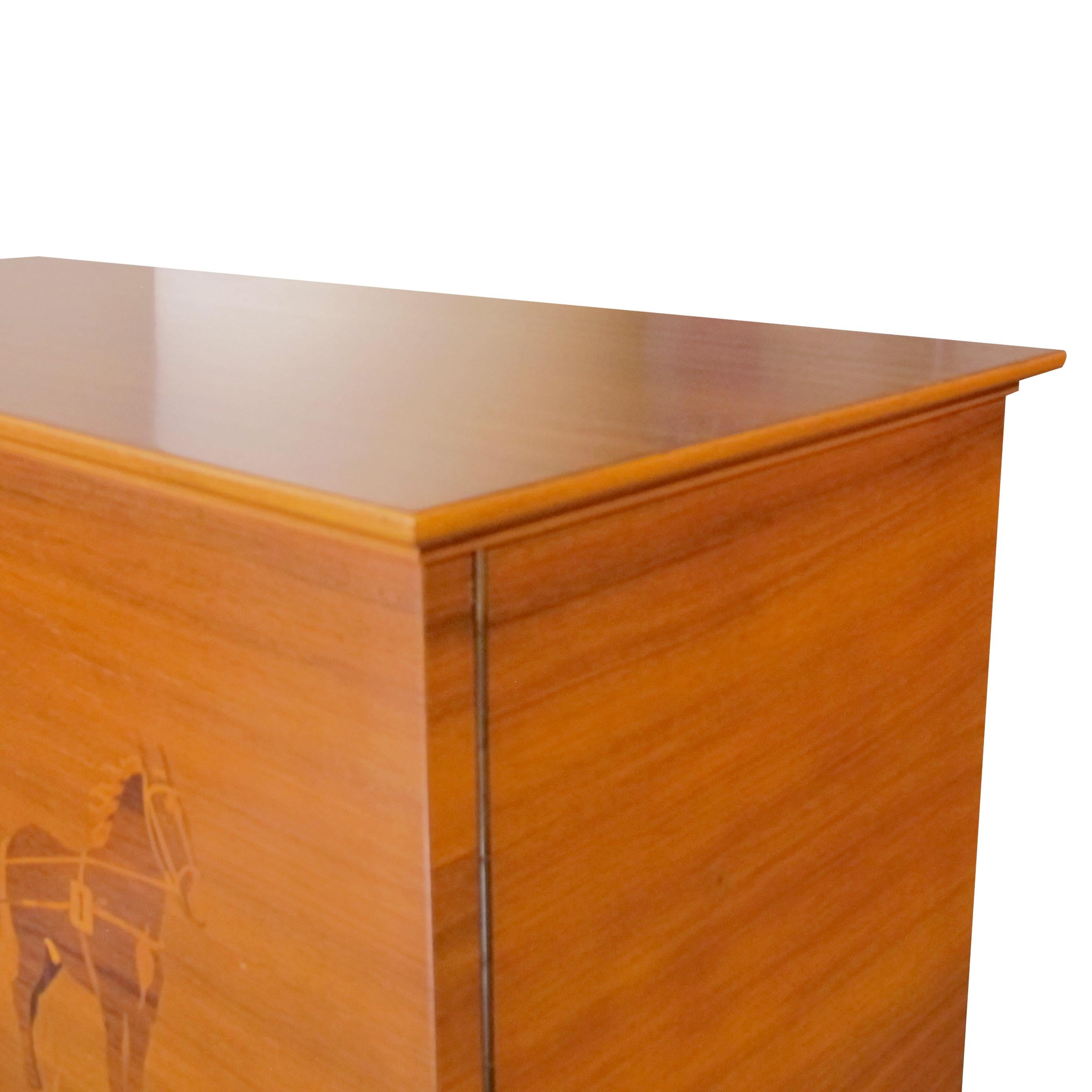 1930s Swedish Cabinet with Harness Racing Horses Marquetry For Sale 3