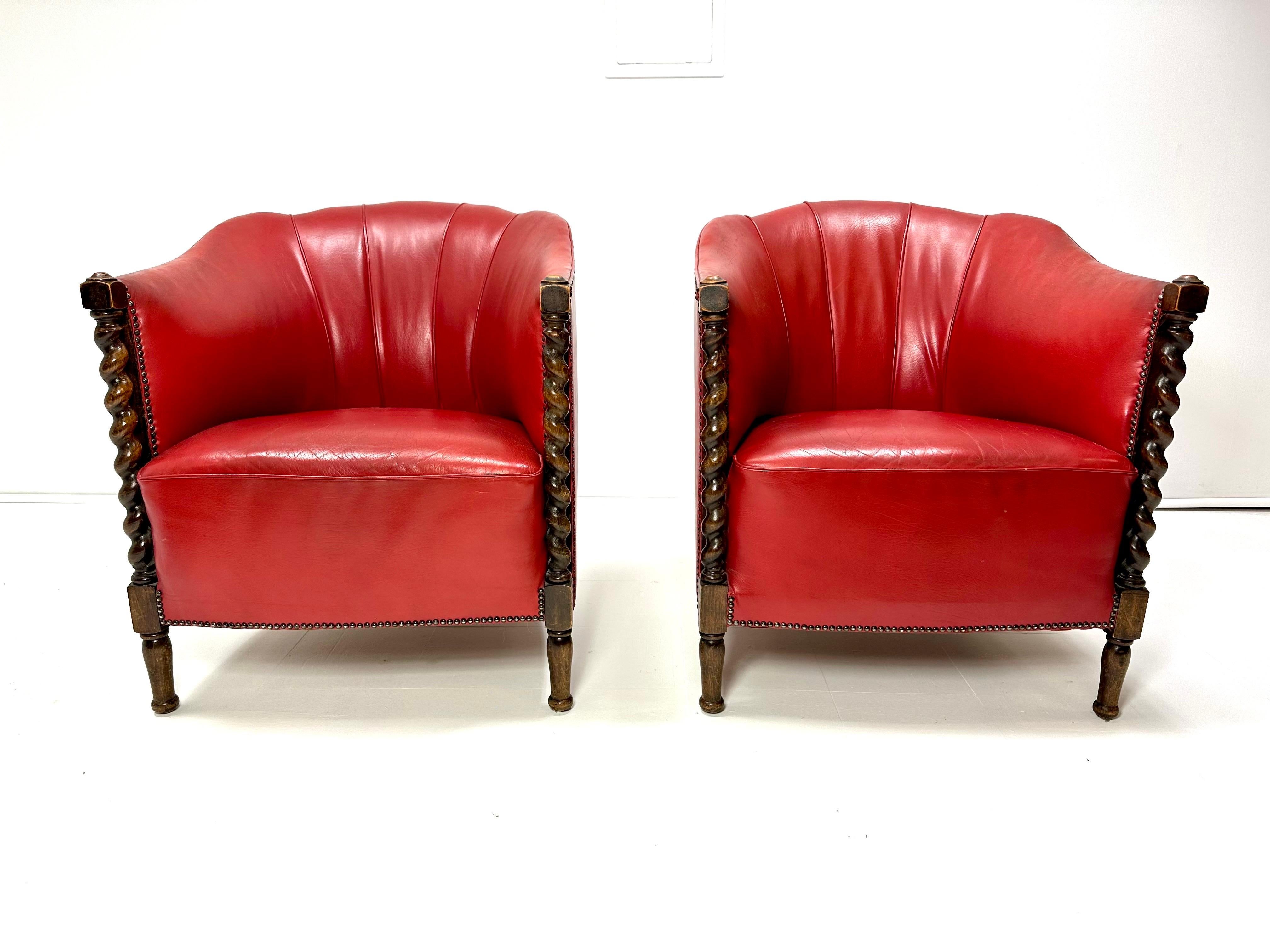 Scandinavo moderno Sedie svedesi anni '30 Sedie in pelle - Rosso in vendita