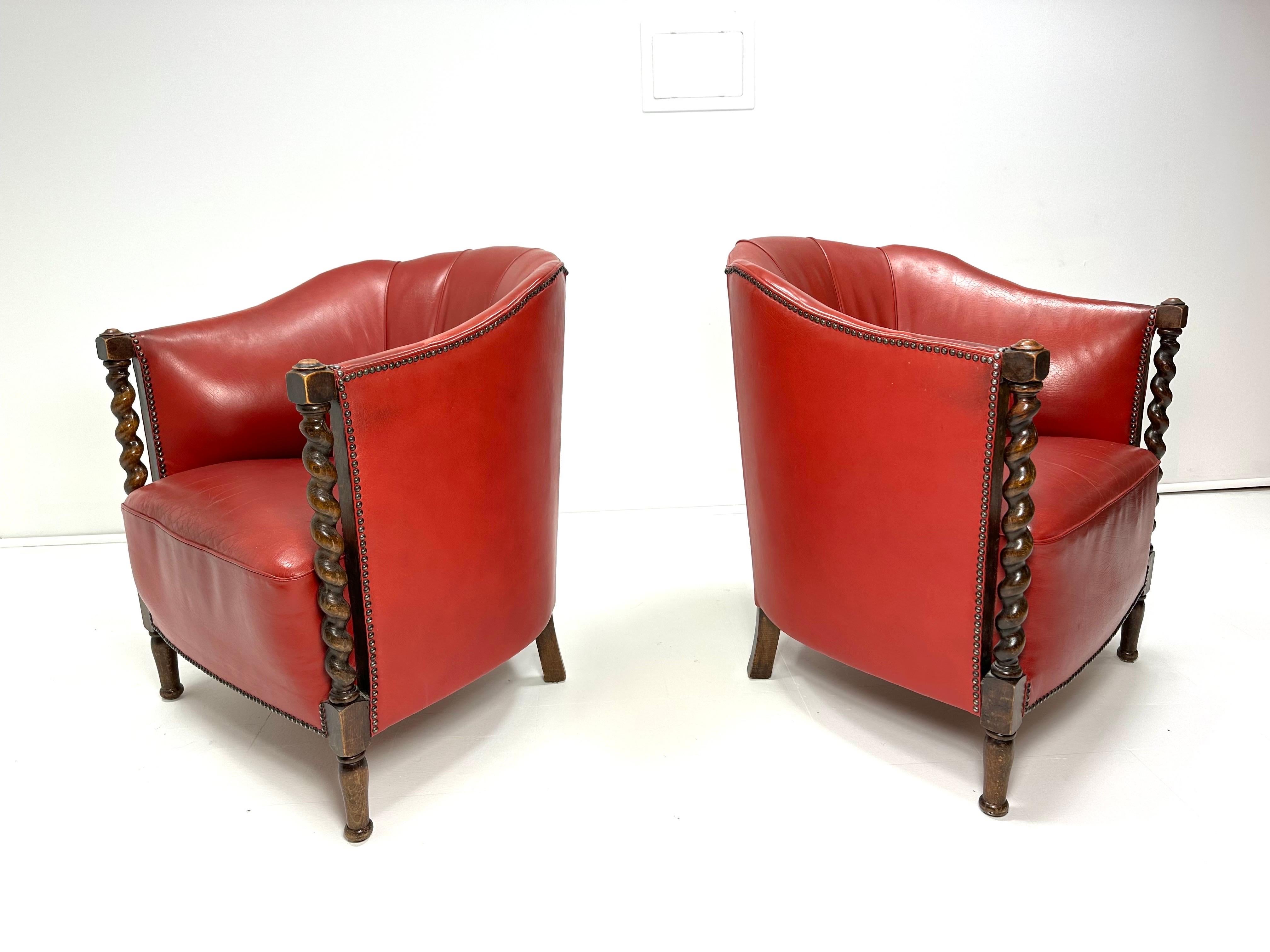 XX secolo Sedie svedesi anni '30 Sedie in pelle - Rosso in vendita