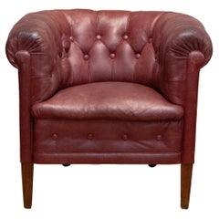 1930s Swedish Chesterfield Club Chair With Patinated Leather