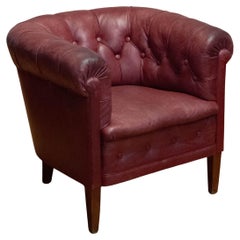 Used 1930s Swedish Crimson Red Chesterfield Club Chair in Patinated Leather