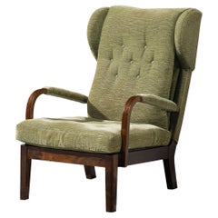 1930s Swedish Easy Chair in Olive Green Upholstery