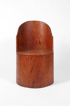 1930s Swedish Folk-Art Kubbstol Folk Art Carved Pine Tub Chair