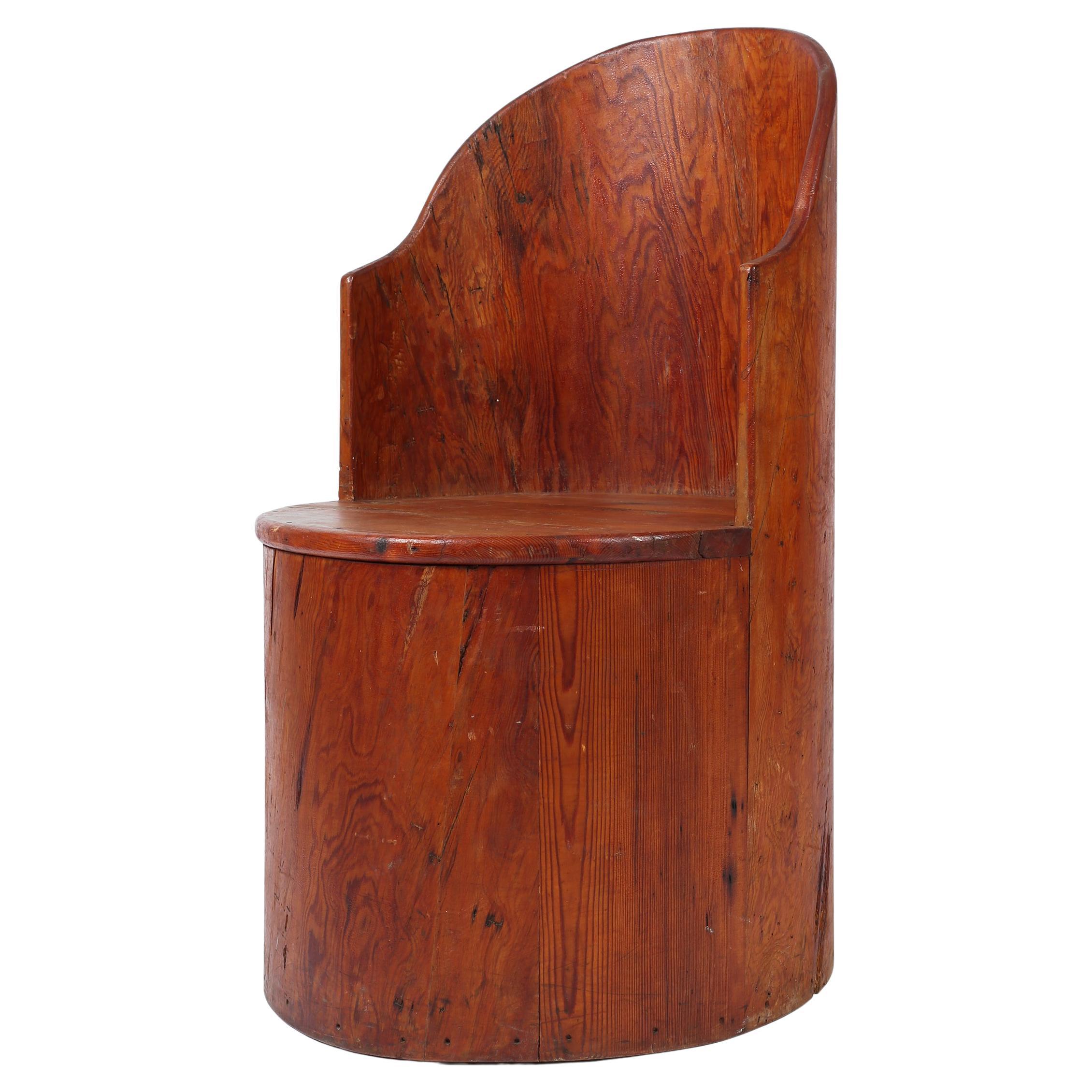 1930s Swedish Folk-Art Kubbstol Folk Art Carved Pine Tub Chair