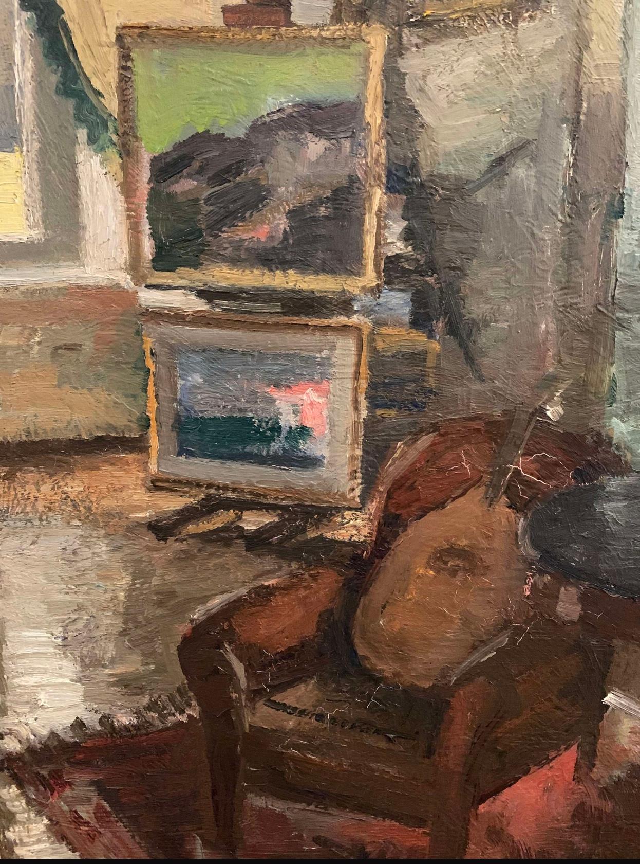 Art Déco Olio su tela svedese incorniciato del 1930 raffigurante un interno in vendita