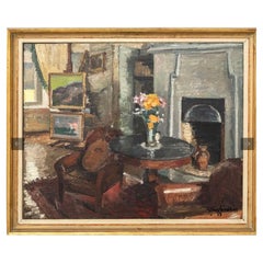 1930s Swedish framed oil on canvas of Interior