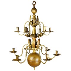 1930s Swedish Grace Brass Floral Chandelier by Lars Holmstrom, Arvika, Sweden