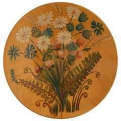 Vintage 1930s Swedish handpainted wooden wallhanging piece decorated w. botanical motifs