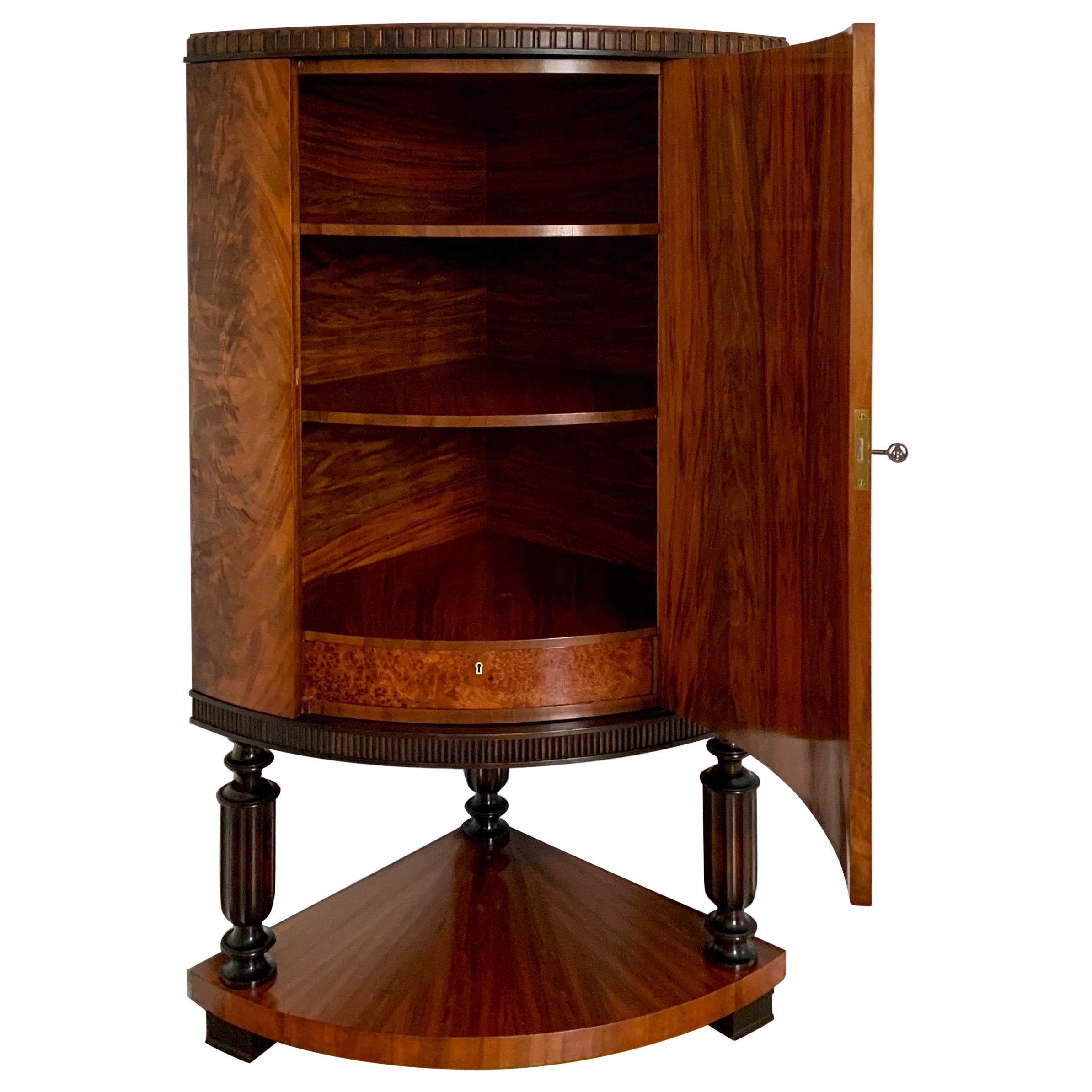 1930s Swedish Modern Mahogany and Walnut Corner Cabinet by Reiners