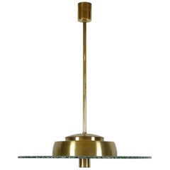 1930s Swedish Modernist Art Deco Glass Brass Ceiling Lamp Notini for Bohlmarks