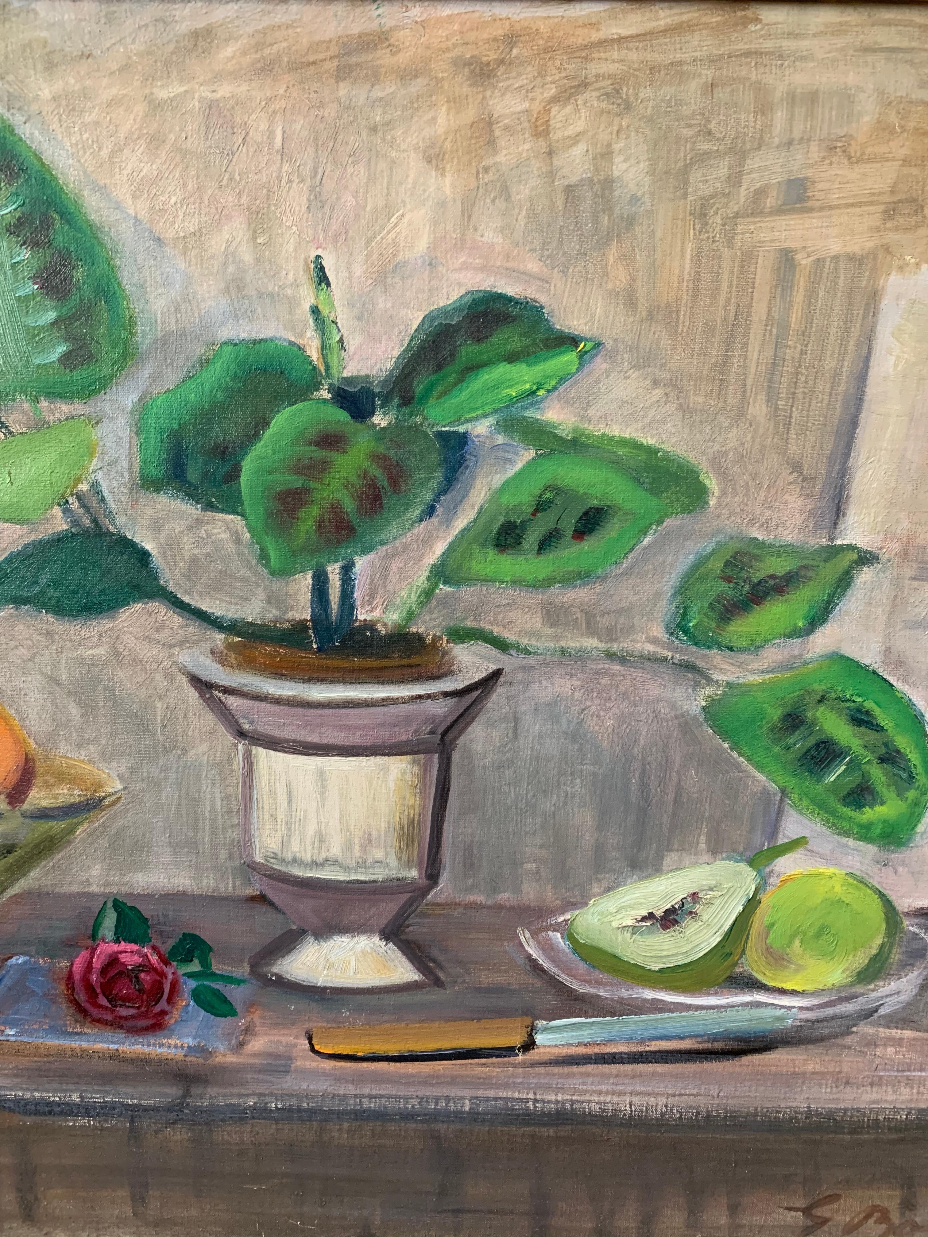 Dipinto a mano Dipinto a olio svedese del 1930 di Gideon Borje (1891-1965): piante e frutta in vendita