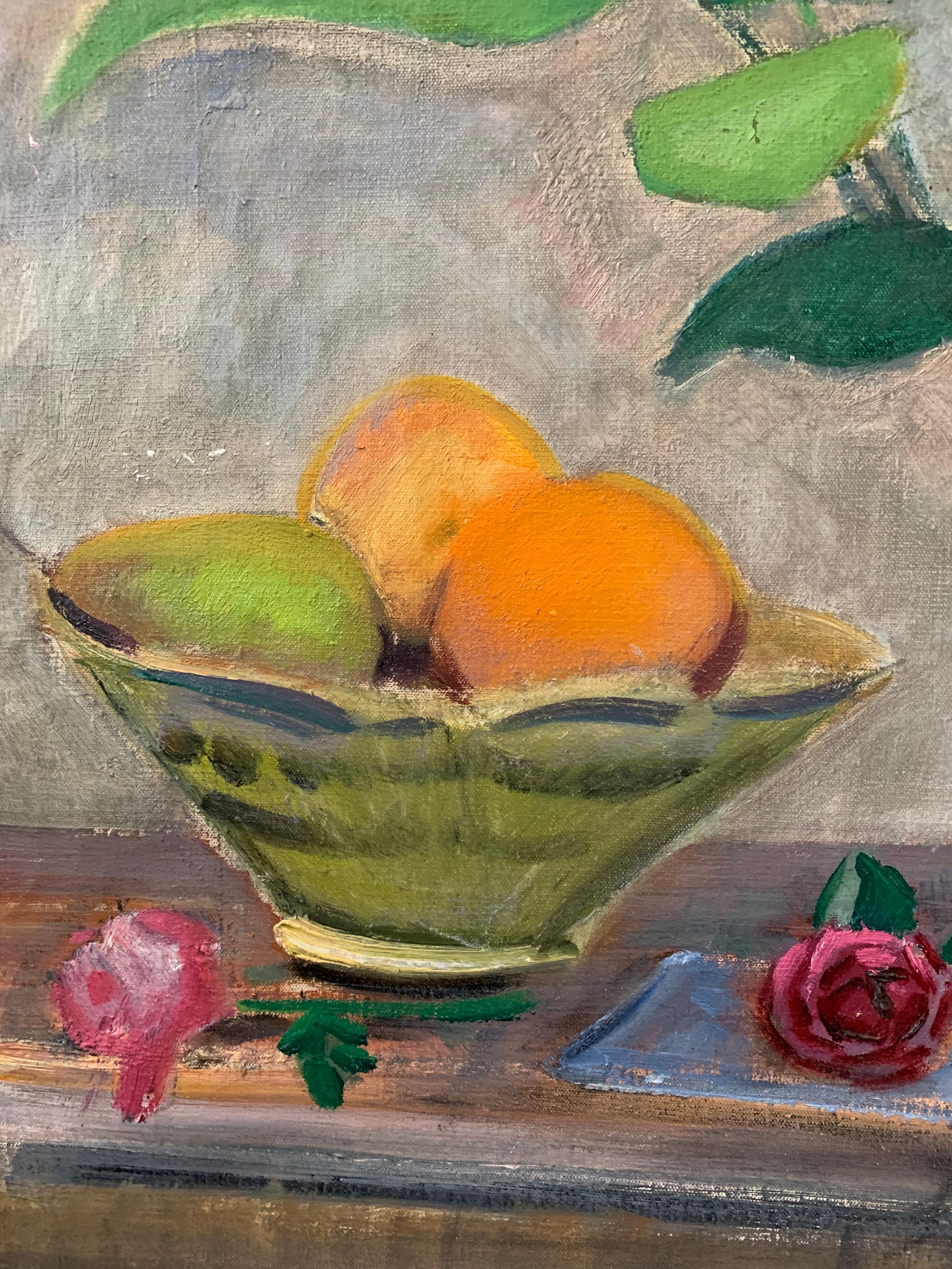 Metà XX secolo Dipinto a olio svedese del 1930 di Gideon Borje (1891-1965): piante e frutta in vendita