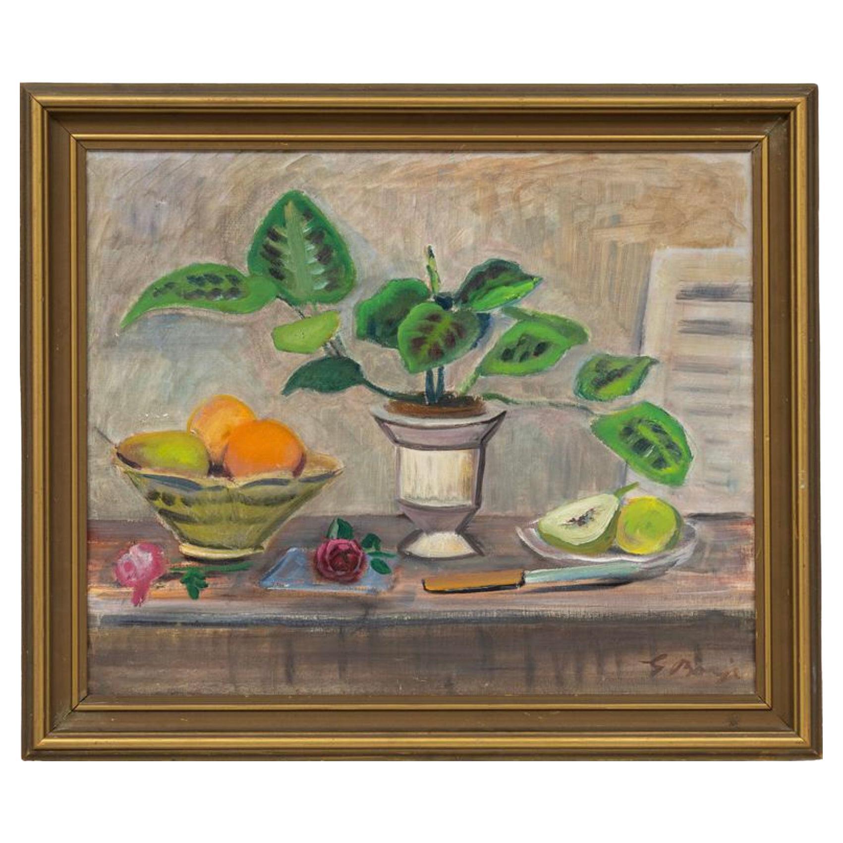 1930s Swedish oil painting by Gideon Borje (1891-1965) plant & fruit