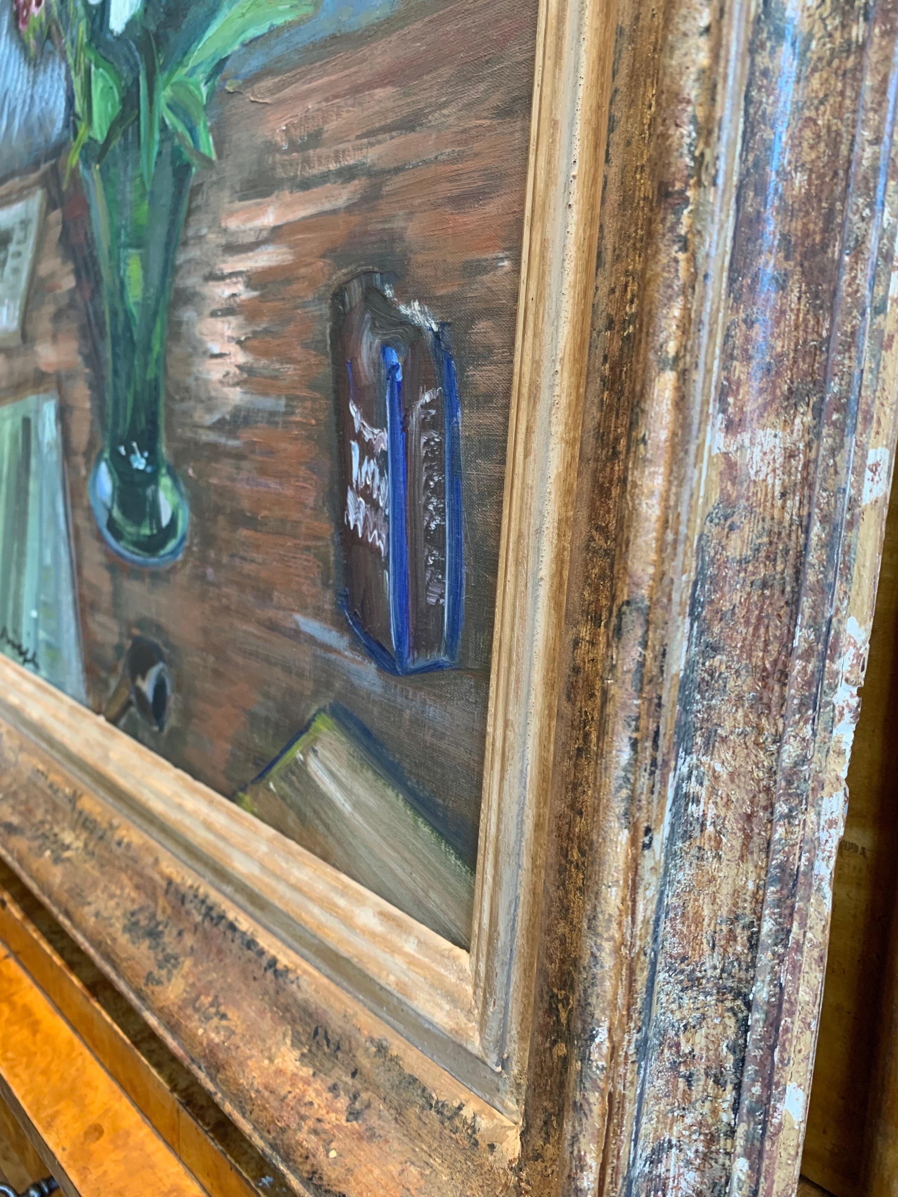 Peinture à l'huile suédoise des années 1930 représentant un vase de pivoines en vente 3
