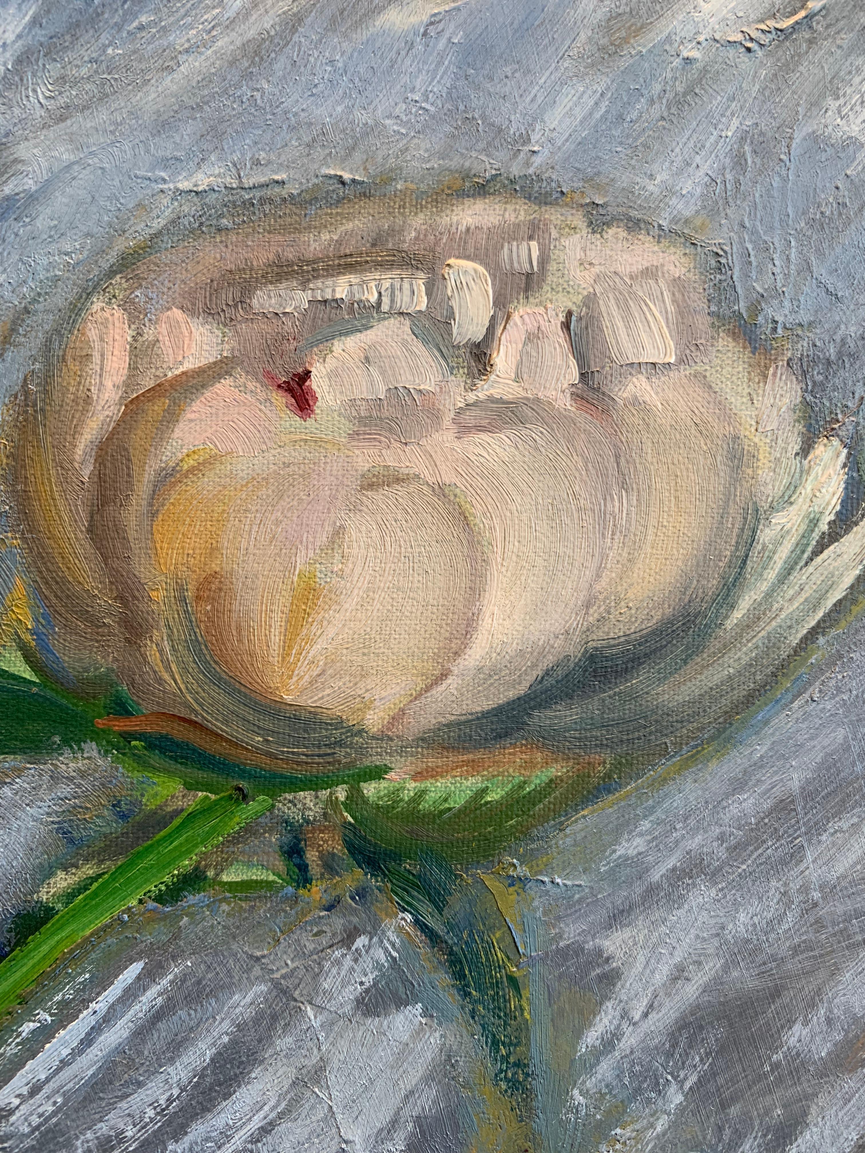 Toile Peinture à l'huile suédoise des années 1930 représentant un vase de pivoines en vente