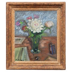 1930s Swedish oil painting of a Vase of Peonies