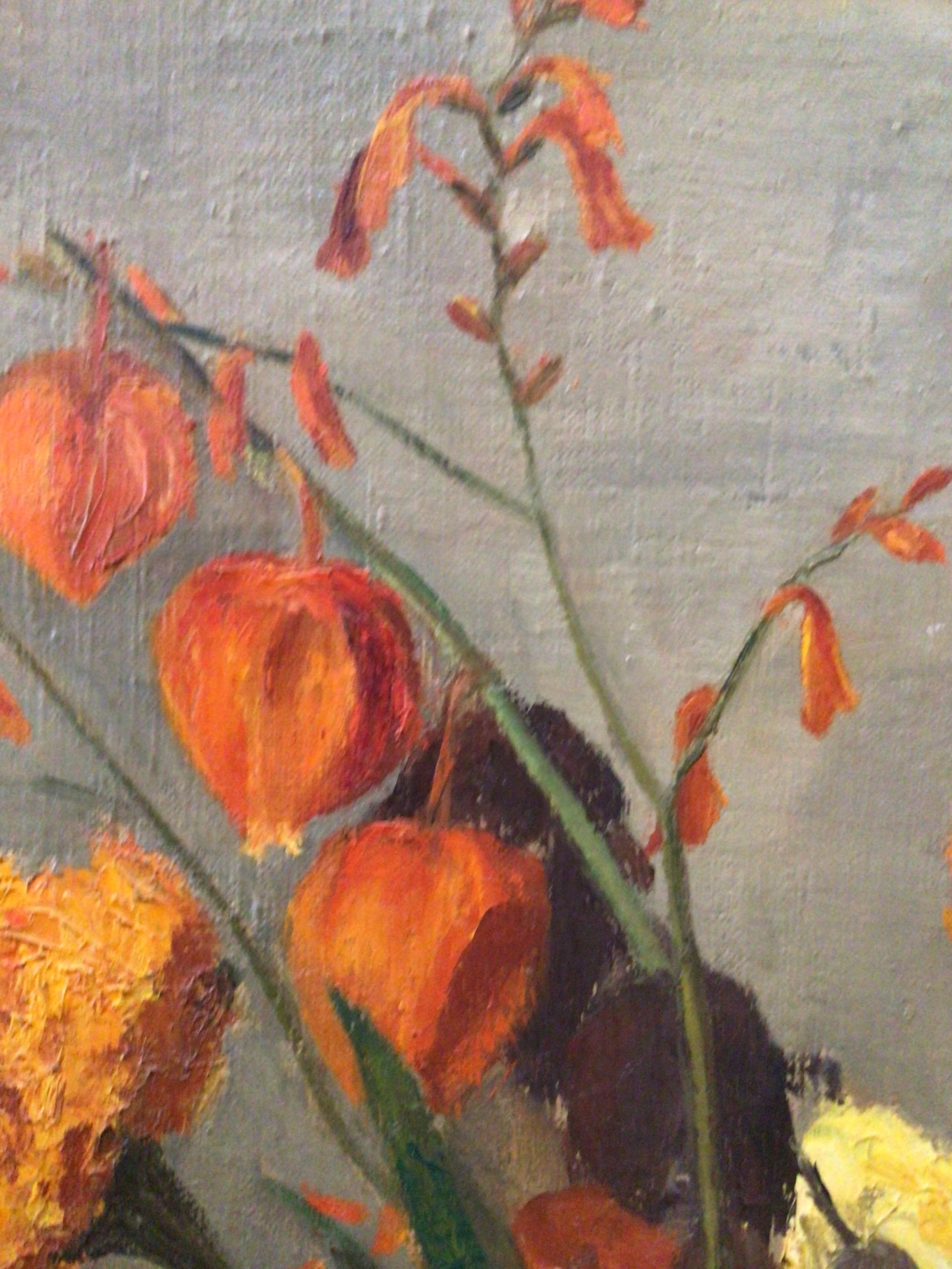 1930s Swedish oil painting of interior scene with vase of flowers For Sale 1