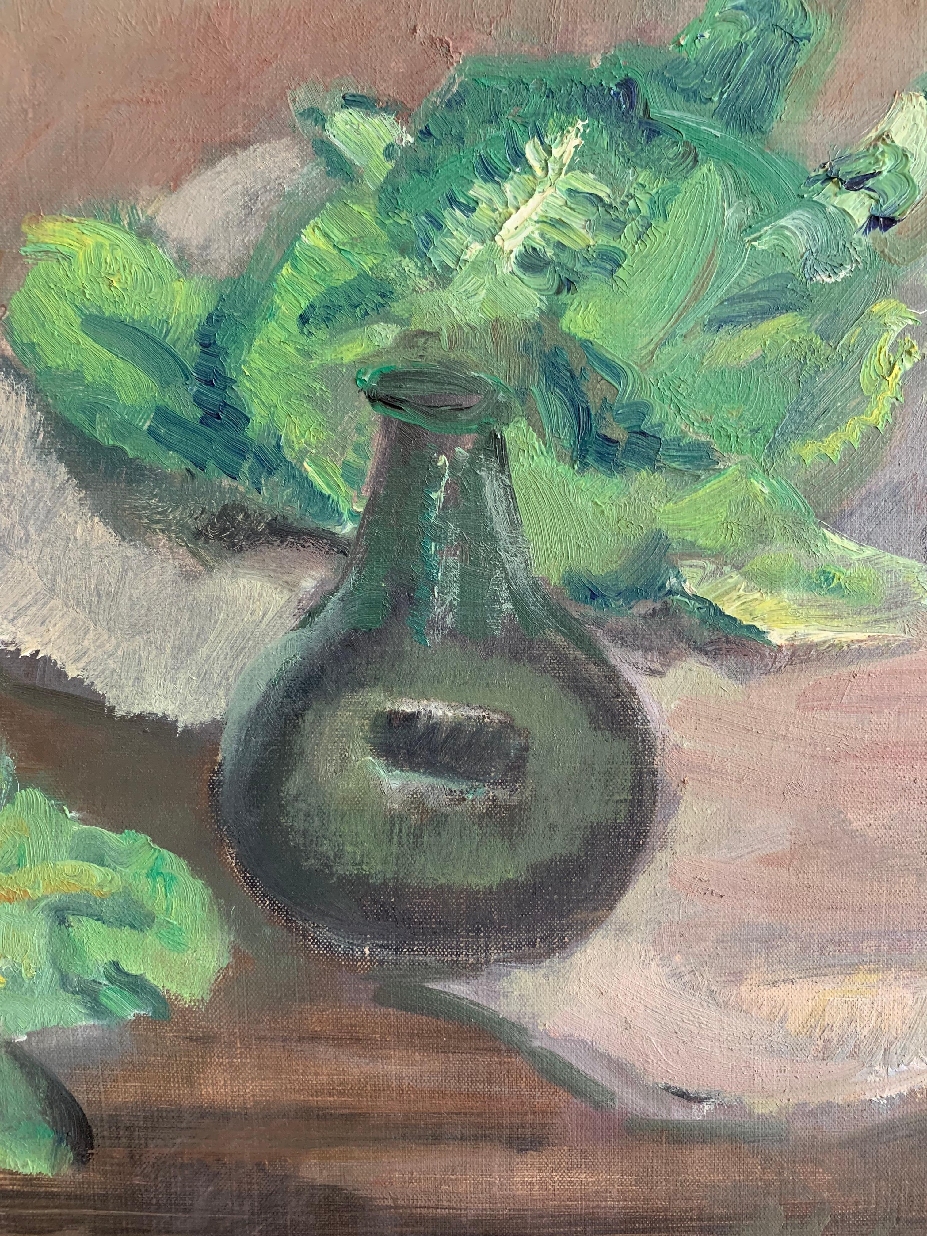 Svedese Dipinto ad olio svedese degli anni '30 con natura morta di cavoli e limone in vendita