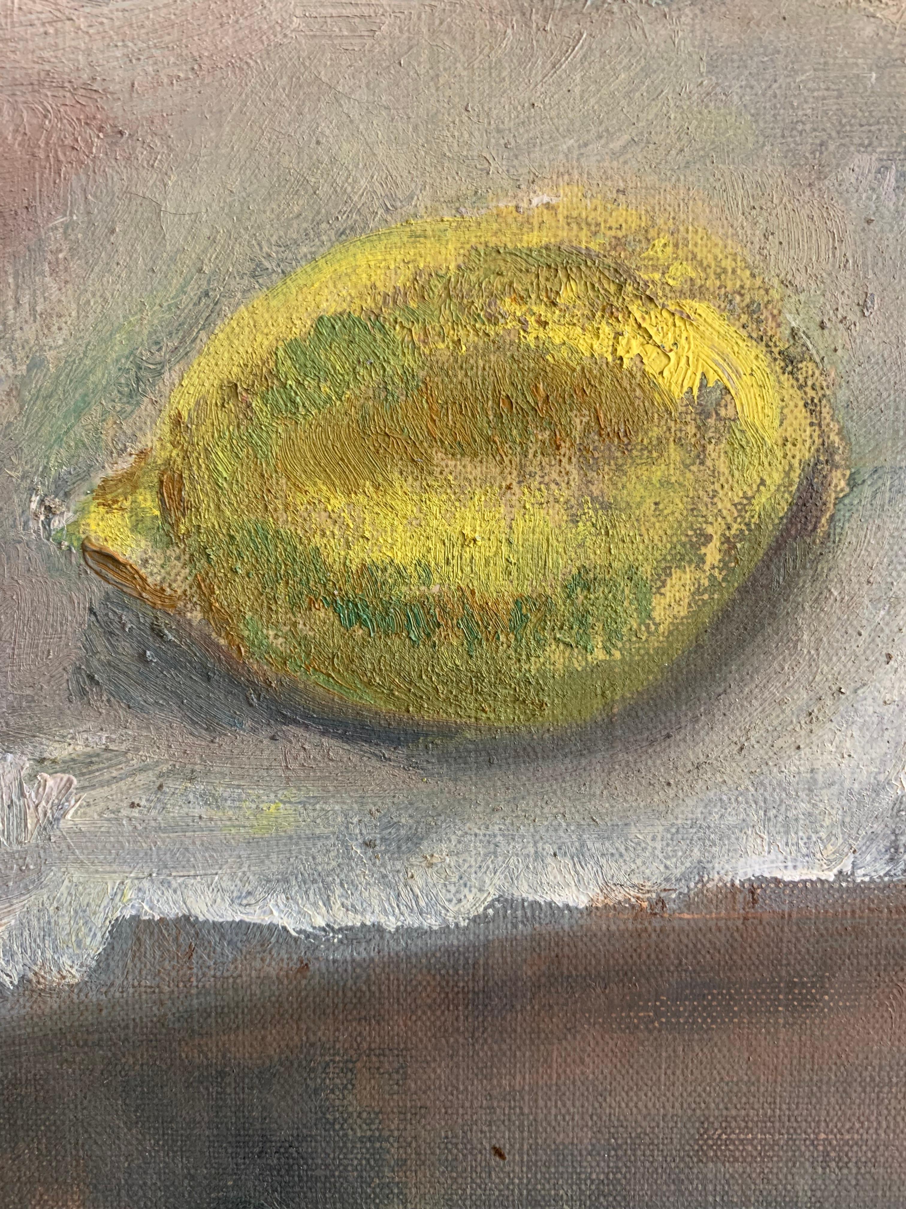Dipinto a mano Dipinto ad olio svedese degli anni '30 con natura morta di cavoli e limone in vendita