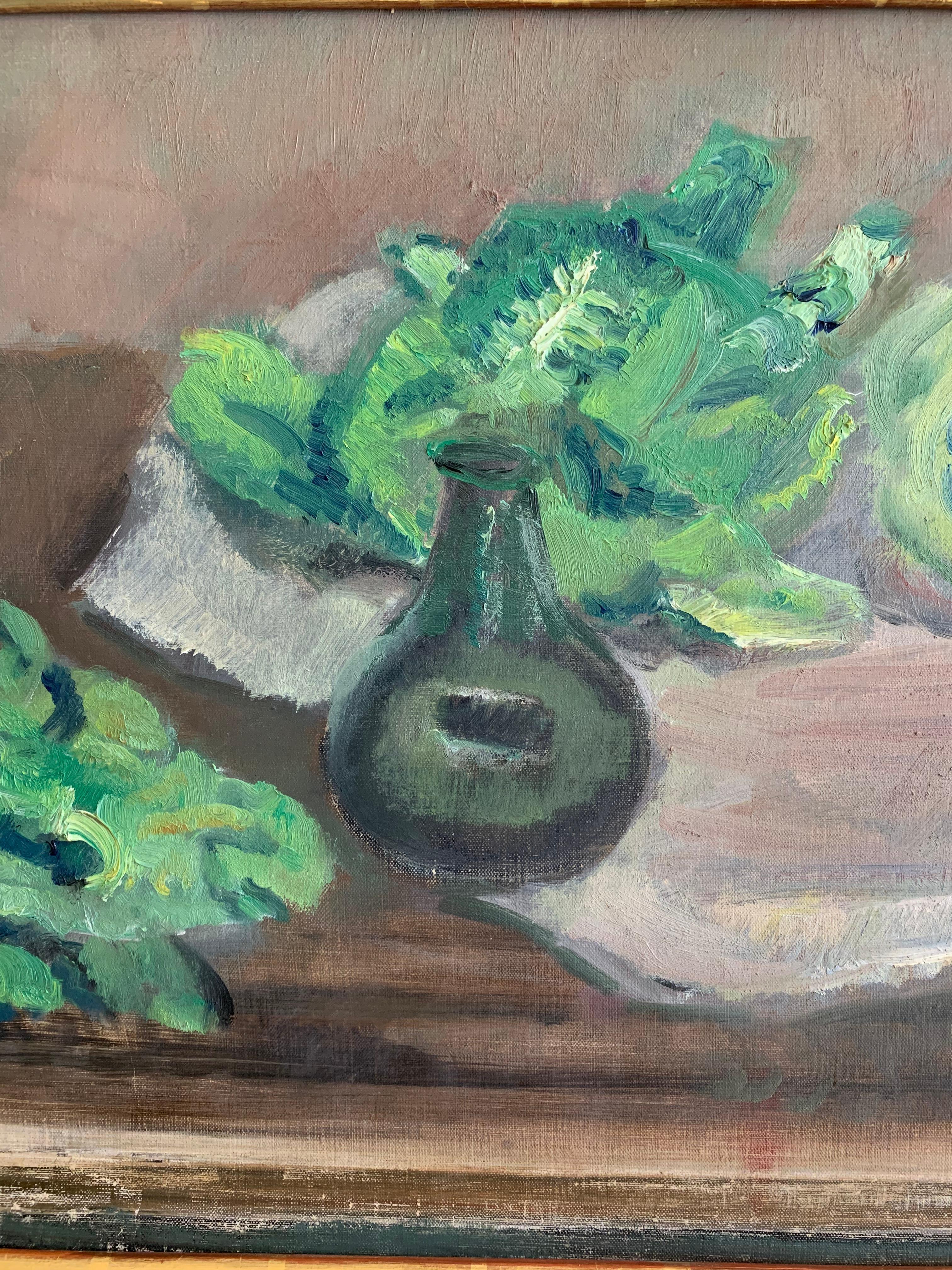 Dipinto ad olio svedese degli anni '30 con natura morta di cavoli e limone in vendita 1