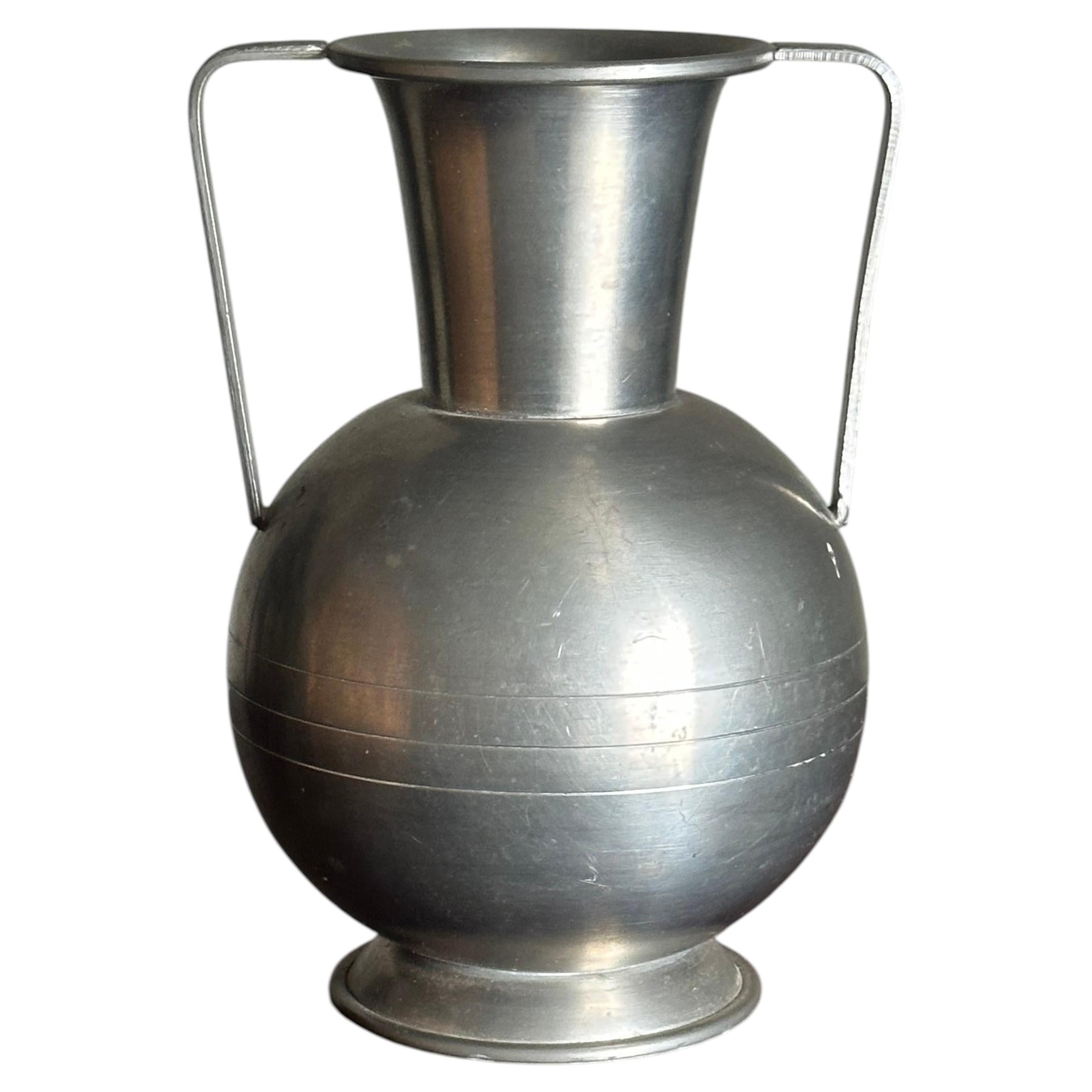 1930s Swedish Pewter Handled Vase by Svenskt Tenn Handarbete