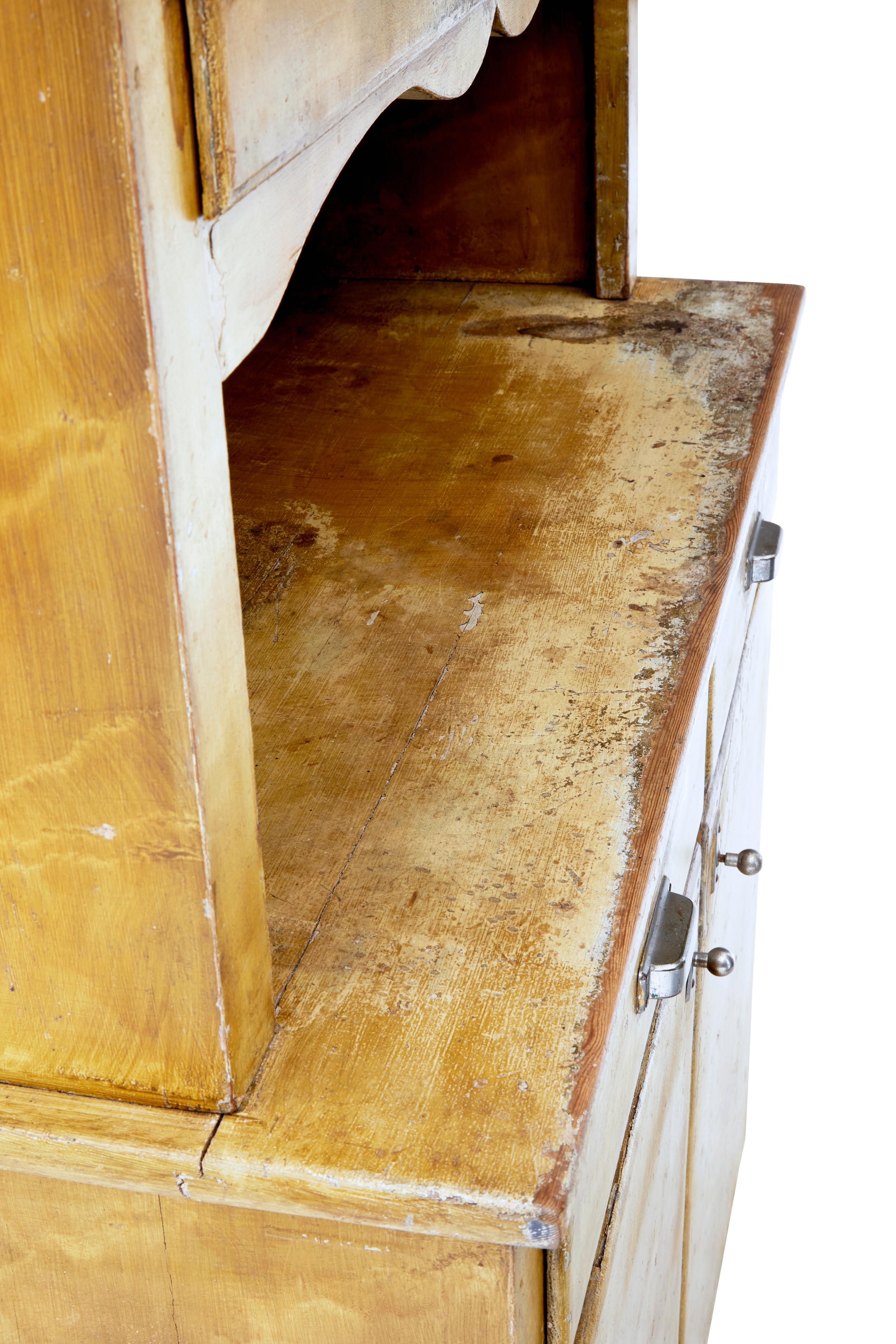 1930s Swedish Pine Distressed Painted Kitchen Cupboard In Fair Condition In Debenham, Suffolk