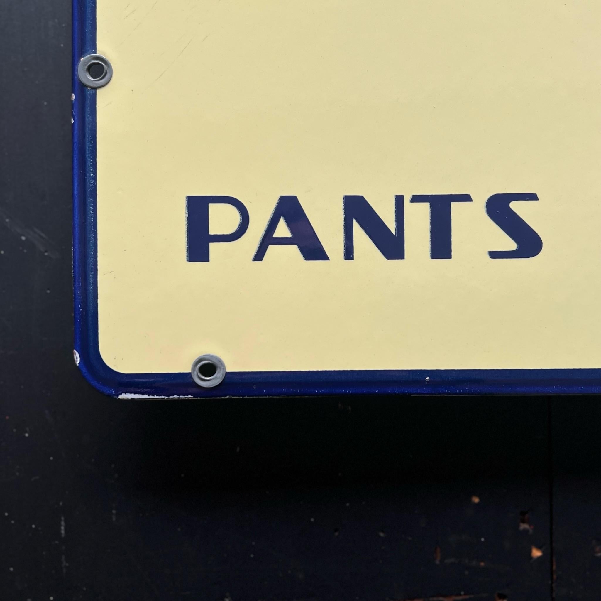 Mid-20th Century 1930s Sweet Orr Pants Shirts & Overalls N.O.S. Porcelain General Store Sign. For Sale
