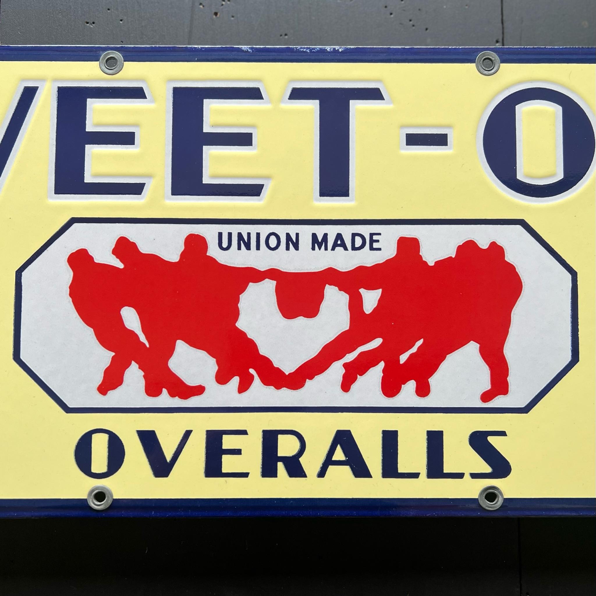 1930s Sweet Orr Pants Shirts & Overalls N.O.S. Porcelain General Store Sign. For Sale 1