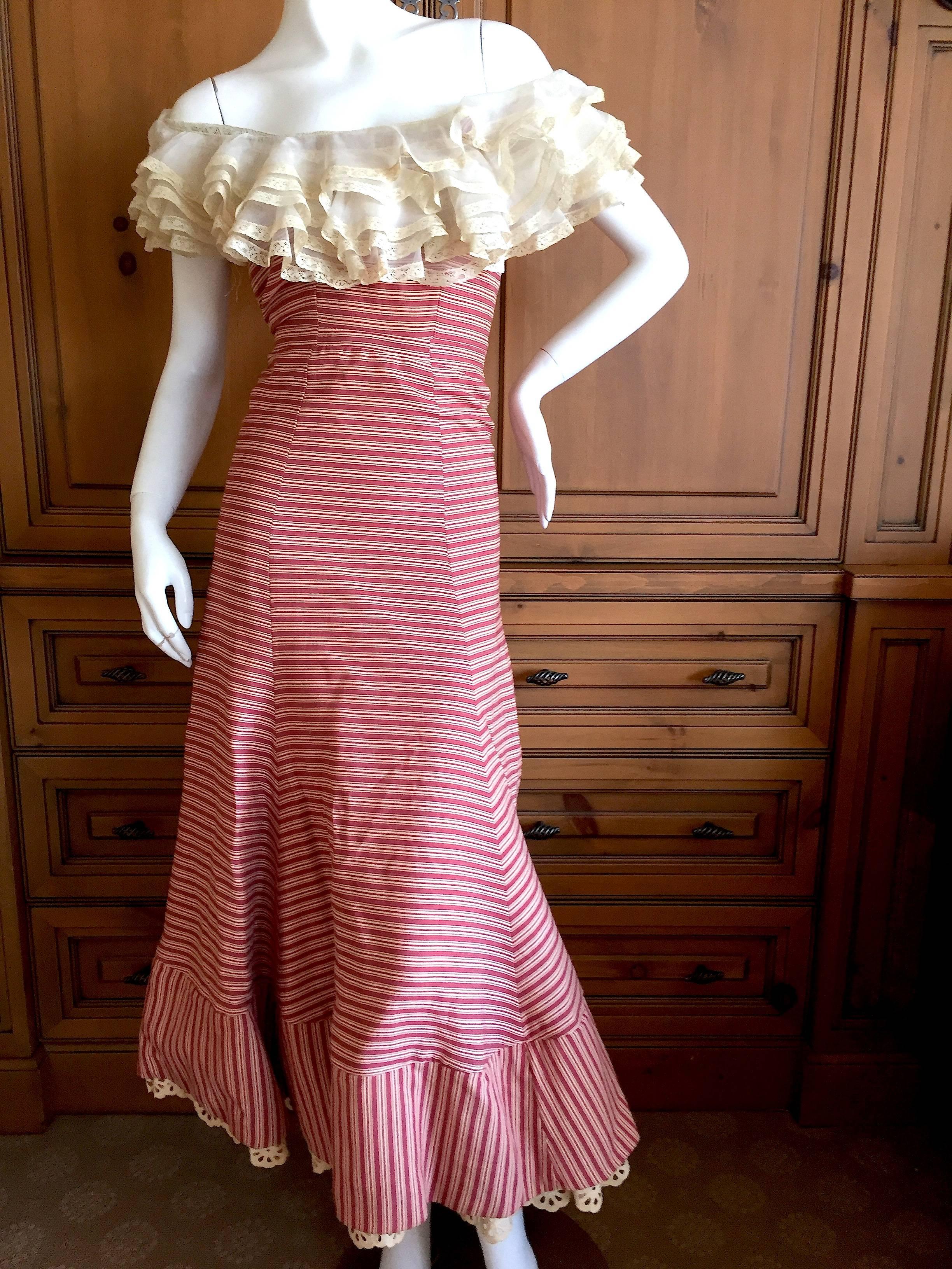 1930's Sweet Stripe Day Dress with Lace Bust and Hem 3